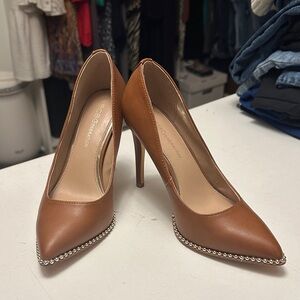 BCBGeneration Brown Leather Heels with Silver Accents